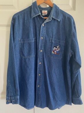 Vintage Disney Blue Denim Button Up Shirt